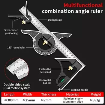 Угловая комбинированная линейка из нержавеющей стали LUXIANZI 300 мм