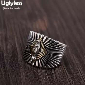 Uglyless Radiant Virgin Mary нейтральные ювелирные изделия для мужчин женщин мужчин унисекс тайские серебряные кольца 20 мм Ширина Серебро 925 пробы Открытые Кольца религиозные