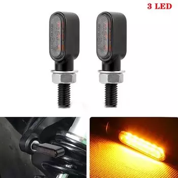 Указатель поворота мотоцикла, 3 светодиодные указатели поворота, лампа 12 В, 8 мм, указатель поворота для мотоцикла, мигалка для Honda, Yamaha, для кафе Racer