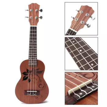 Укулеле сопрано 21 дюйм Uke Sapele 15 ладов музыкальный инструмент цветок