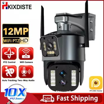 Ультра 12MP 6K WIFI камера наблюдения уличная камера с тремя объективами PTZ 10X PTZ Zoom умный дом слежение за человеком беспроводная камера видеонаблюдения