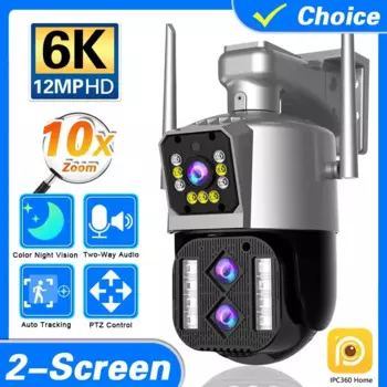 Ультра 12MP 6K WIFI камера наблюдения уличная камера с тремя объективами PTZ 10X PTZ Zoom умный дом слежение за человеком беспроводная камера видеонаблюдения