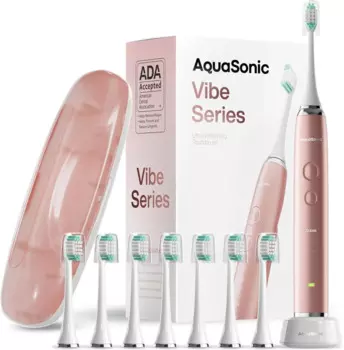 Ультра-отбеливающая электрическая зубная щетка серии Aquasonic Vibe, двигатель 40 000 В/мин и беспроводная зарядка, с интеллектуальным таймером, атласное розовое золото