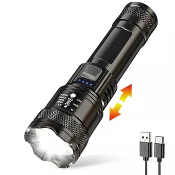 Ультра яркий светодиодный фонарик, тактический светильник, мощный аварийный перезаряжаемый 10000000 Фонарик люмен для кемпинга на открытом воздухе 2025л.