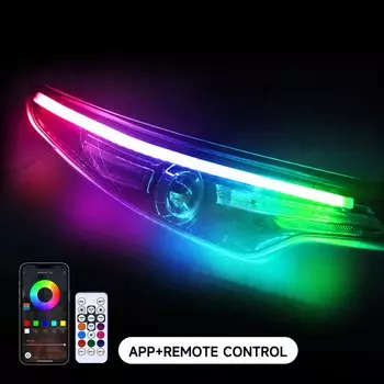 Ультратонкие Гибкие Светодиодные Дневные Ходовые Огни RGB, 12 В, Набор Из 2 Предметов С Управлением Через Приложение