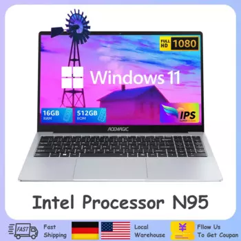 Ультратонкий ноутбук 15,6 дюйма, 16 ГБ ОЗУ, 512 ГБ SSD, Intel N95, ноутбук, геймер, 1920*1080, дисплей, офисный учебный компьютер, ПК, Windows 11 Pro