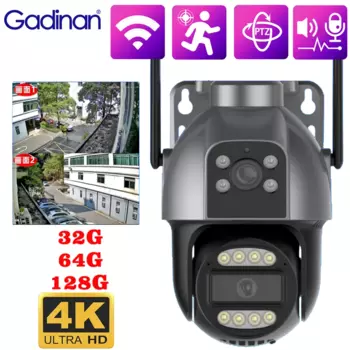 Уличная камера видеонаблюдения Gadinan PTZ с Wi-Fi, с обнаружением человека, беспроводная, с двойным объективом 4K, 8 Мп, с двухсторонним голосовым управлением, видеомонитор iCsee