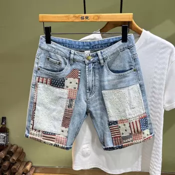 Уличная мода, мужские джинсы в стиле ретро, цвет коричневый, синий стрейч, облегающие рваные короткие джинсы, мужские дизайнерские Джинсовые шорты в стиле хип-хоп
