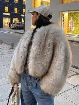 Уличная модная пушистая Короткая Меховая куртка знаменитого бренда зима 2024, пальто, женское Роскошное дизайнерское Укороченное пальто из искусственного меха