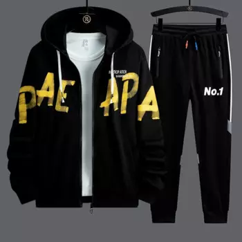 Уличная одежда в стиле хип-хоп, мужской комплект из куртки на молнии с капюшоном и свитера, мужской спортивный костюм с длинным рукавом