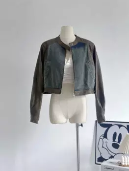 Уличная одежда, Женская куртка из искусственной кожи в стиле пэчворк, осенне-зимнее темпераментное короткое пальто в американском ретро-стиле, модная куртка