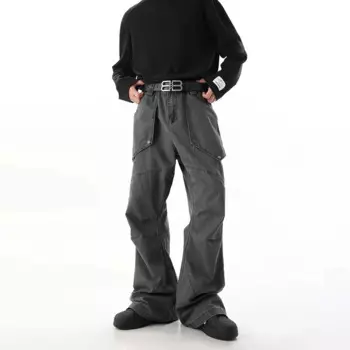 Уличные модные спортивные комбинезоны в американском стиле, Мужские осенне-зимние новые свободные прямые плиссированные повседневные брюки с широкими штанинами