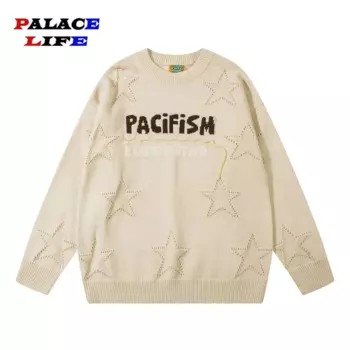 Уличный Американский Повседневный свитер, Свободный вязаный свитер с буквенным принтом звезд, мужской модный пуловер, мужской джемпер оверсайз в стиле Харадзюку для пар