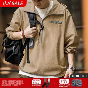 Уличный пуловер Maden на молнии, свитшот, куртка, свободный крой, в клетку, с цветными блоками, легкая Толстовка С Карманами, мужской осенний Топ