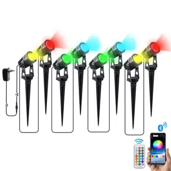 Уличный RGB Ландшафтный прожектор, Водонепроницаемый умный Bluetooth Светодиодный точечный светильник с управлением через приложение, с дистанционным управлением, для сада, патио, дорожек, газона