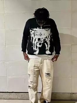 Уличный тренд, жаккардовые вязаные свитера в американском стиле с фигурками, мужской модный Повседневный Свободный пуловер с круглым вырезом на весну и осень