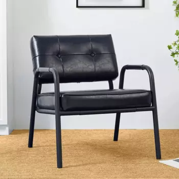 Umail Furniture современный стул среднего века с акцентом, 30 ”H из искусственной кожи черный стул для гостиной, одноместный диван для чтения