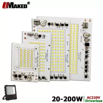 AC220V Светодиодная печатная плата 20 Вт 30 Вт 50 Вт 100 Вт 200 Вт Светодиодный модуль прожектора Алюминиевая пластина Белый/Теплый SMD2835 Интеллектуальный драйвер IC для прожекторов