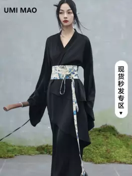 UMI MAO дает поясную крышку!!! Новое платье в китайском стиле с перекрестным вырезом, женское весеннее ретро свободное платье с широкими рукавами Femme