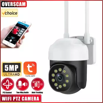 Умная облачная IP-камера 5MP Wifi TUYA DC5V PTZ IP-камера с цветным ночным видением WIFI наружная камера видеонаблюдения для двора дома