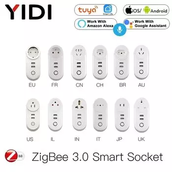 Умная розетка YIDIELE ZigBee 3.0 с двумя USB-портами