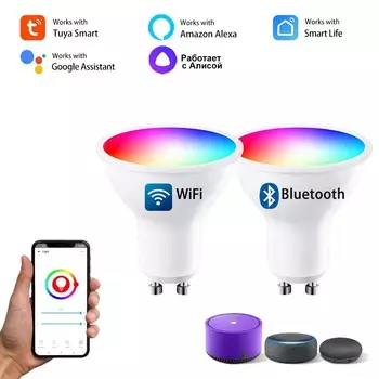 Умная Светодиодная Лампа GU10 RGB, Точечный Светильник, Wi-Fi, Bluetooth, Совместимая С Alexa Google Smart Life Tuya Для Гост...