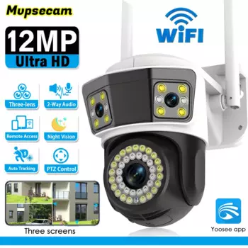 Умная Wi-Fi камера видеонаблюдения с тремя объективами, 12 МП