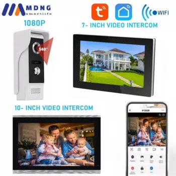 Умная Wi-Fi Видеосистема Tuya, 7 дюймов, 1080P, беспроводной дверной звонок, камера, Удаленная разблокировка, 10 дюймов, видеодомофон, домашний вход