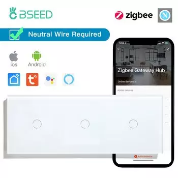 Умные настенные выключатели BSEED Zigbee стеклянные 3 клавиши