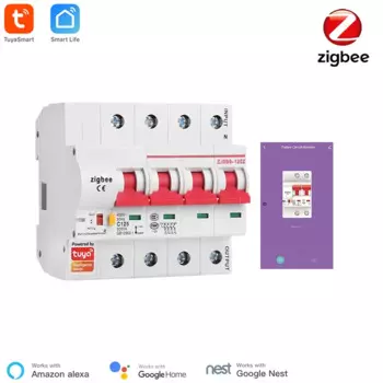 Умный автоматический выключатель Tuya Zigbee, 4P, умный переключатель, защита от перегрузки и короткого замыкания, SmartThings, совместимый с Alexa, Zigbee MCB