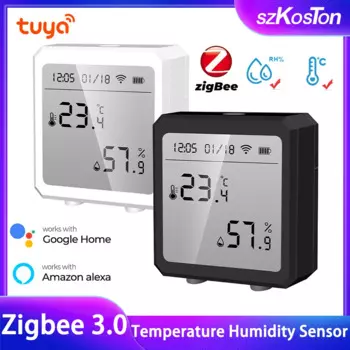 Умный беспроводной термометр Tuya Zigbee3.0, термометр с ЖК-дисплеем и функцией измерения температуры и влажности, работает с Alexa Google