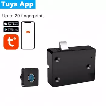 Умный биометрический замок Tuya с отпечатками пальцев, встроенный аккумулятор, черный замок для шкафа без ключа, умные замки для ящиков, противоугонный дверной замок