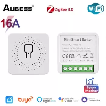 Умный мини-переключатель Tuya Zigbee/Wi-Fi, двухсторонний выключатель с монитором энергии, дистанционное управление, поддержка Alexa Google