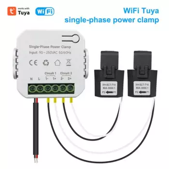 Умный счетчик энергии Tuya Smart Life с Wi-Fi, внешний измеритель энергии 80 а, с трансформаторами тока 1/2, зажим, двунаправленное измерение солнечной энергии