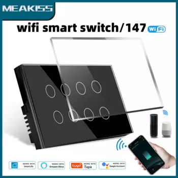 Умный сенсорный настенный выключатель Wi-Fi, стеклянная панель, 10/8 клавиш, 147*86 мм, Tuya Smart Life, совместим с Alexa Google Home