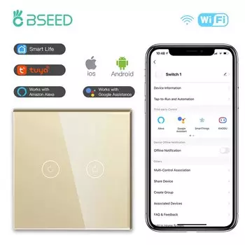 Умный сенсорный выключатель BSEED Wi-Fi 1/2/3 клавиш