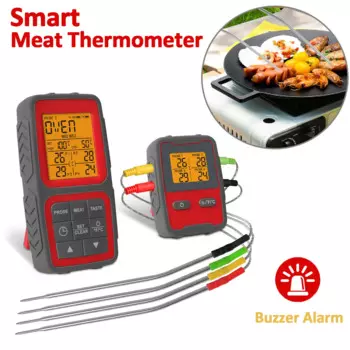 Умный термометр для мяса, беспроводной термометр для барбекю с четырьмя зондами, мгновенное считывание времени, будильник, термометр для приготовления пищи, кухонный таймер