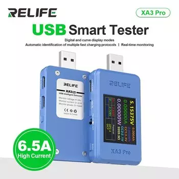 Умный USB-тестер RELIFE XA3 Pro с поддержкой PD/QC2.0/QC3.0, быстрая зарядка, 6,5 А, сильный тестер, инструменты для ремонта мобильных телефонов