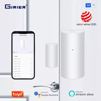 Умный Wi-Fi датчик GIRIER Tuya для дверей и окон, беспроводной детектор контактов для автоматизации дома и системы безопасности, работает с Alexa