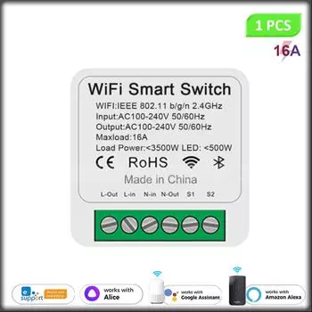 Умный Wi-Fi-переключатель Aubess 16 А с поддержкой 2-стороннего управления, беспроводной переключатель EWeLink, релейный модуль для умного дома, работает с Alexa Google Home