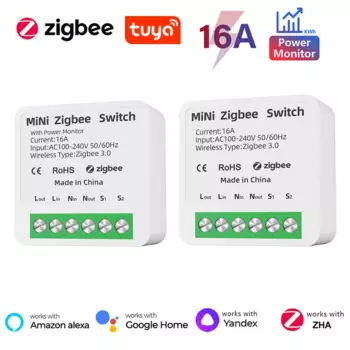 Умный выключатель Tuya 16 А ZigBee, двухсторонний мини-выключатель с функцией управления через приложение Alexa Google Home