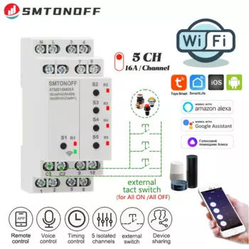 Умный выключатель Tuya с Wi-Fi, 5 изолированных каналов, 5 клавиш