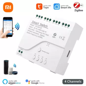 Умный выключатель Xiaomi Tuya Zigbee, 4 канала, кнопка включения, беспроводной модуль переключения, управление через приложение, голосовое управление, Alexa Google