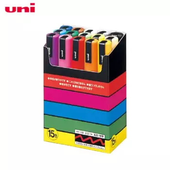 Uni Posca строительный маркер для рисования, ручка для письма с очень тонким наконечником 1,8-2,5 мм, 15 цветов в наборе, Студенческая ручка для рисования граффити