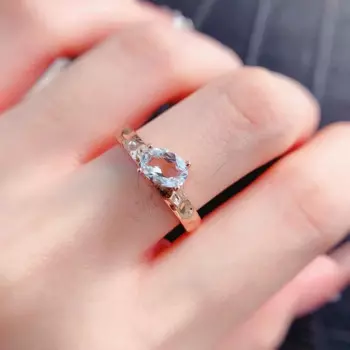 Уникальный дизайн, кольцо из серебра Auqamarine, 5 мм * 7 мм, 925 карат, натуральное искусственное золото 18 карат, позолоченное кольцо из серебра пробы