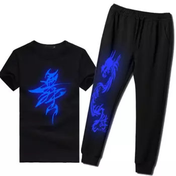 Унисекс летняя одежда с рисунком Серебристые T The Ghost шаг костюм Джерси легко сзади синий свет мужские короткие брюки костюм Tide