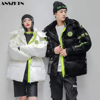 Унисекс пуховик ANSZKTN для мужчин и женщин, зимнее стеганое плотное теплое пальто с капюшоном для мужчин