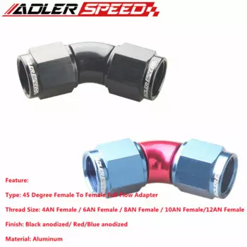 Универсальный переходник для шланга AN4, AN6, AN8, AN10, AN12, с внутренней резьбой на внутреннюю, алюминиевая, 45 градусов