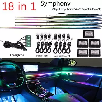 Универсальная светодиодная подсветка RGB Symphony 18 в 1, 213/64 цвета, акриловая лента, направляющая подсветки для салона автомобиля, атмосферные лампы