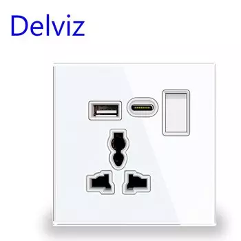 Универсальная USB-розетка Delviz, 2 А, искусственное управление переключателем, прозрачная стеклянная панель, электрическая настенная розетка типа c